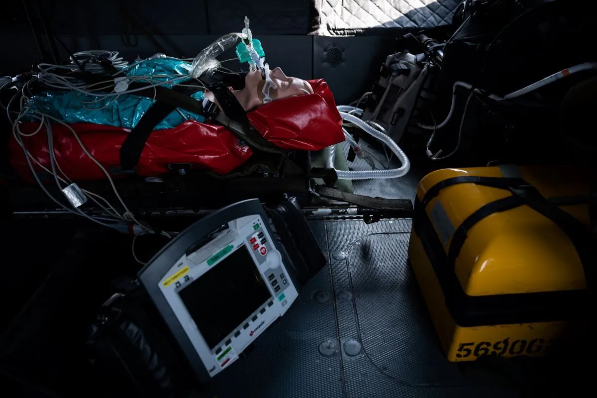 A medical mannequin wearing a ventilator. (Leon Neal/Getty Images)