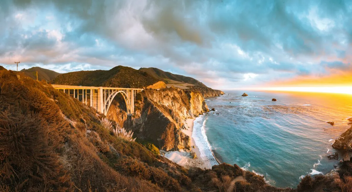 The Bixby Creek Bridge along Highway 1 in California, at sunset. (canadastock/Shutterstock)