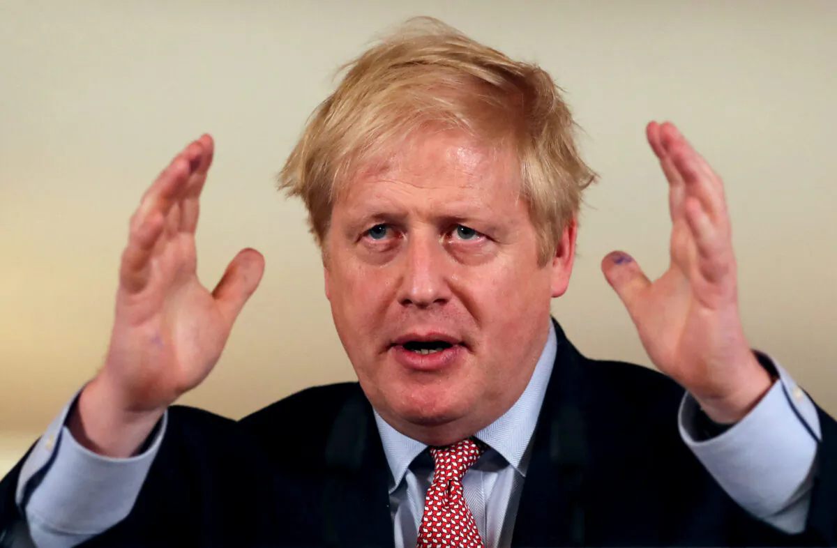 British Prime Minister Boris Johnson holds a news conference addressing the government's response to the CCP virus outbreak, at Downing Street in London, Britain on March 12, 2020. (Simon Dawson/Reuters)