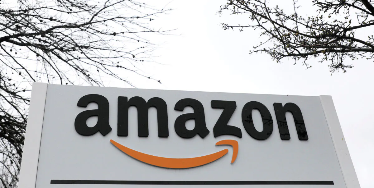Signage at an Amazon facility in Bethpage on Long Island, N.Y., on March 17, 2020. (Andrew Kelly/Reuters)