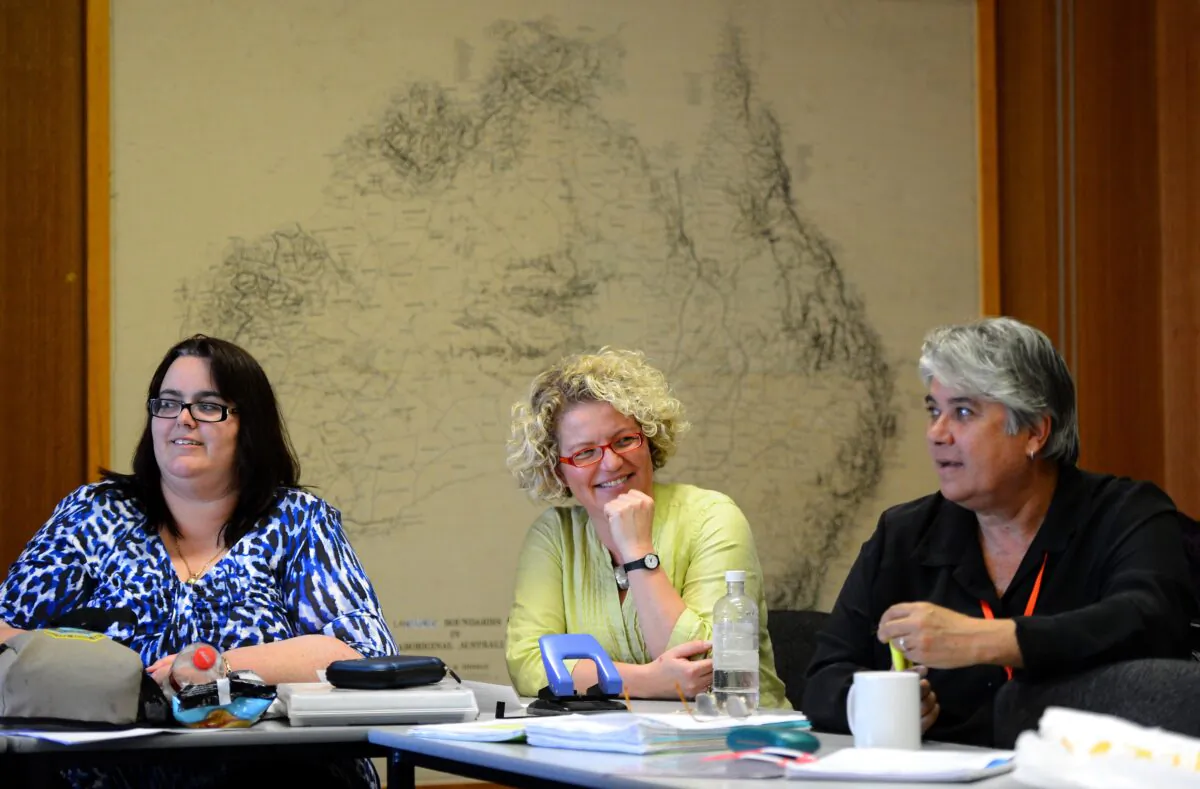 To go with "Australia-native-Aboriginal-language, feature" by Madeleine Coorey
In this picture taken on October 4, 2012 Lecturer Susan Poetsch of the Indigenous Languages Education Programme at Sydney University. ( WILLIAM WEST/AFP via Getty Images)