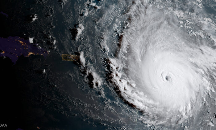 In this NOAA handout image, NOAA's GOES satellite shows Hurricane Irma in the Caribbean on the morning of Sept. 5, 2017. (NASA/NOAA GOES Project via Getty Images)