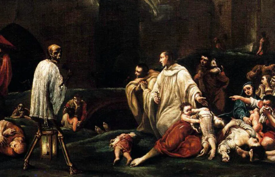 "The Blessed Bernardo Tolomeo's Intercession for the End of the Plague in Siena" by Giuseppe Maria Crespi, 1735 (detail). (Public domain)