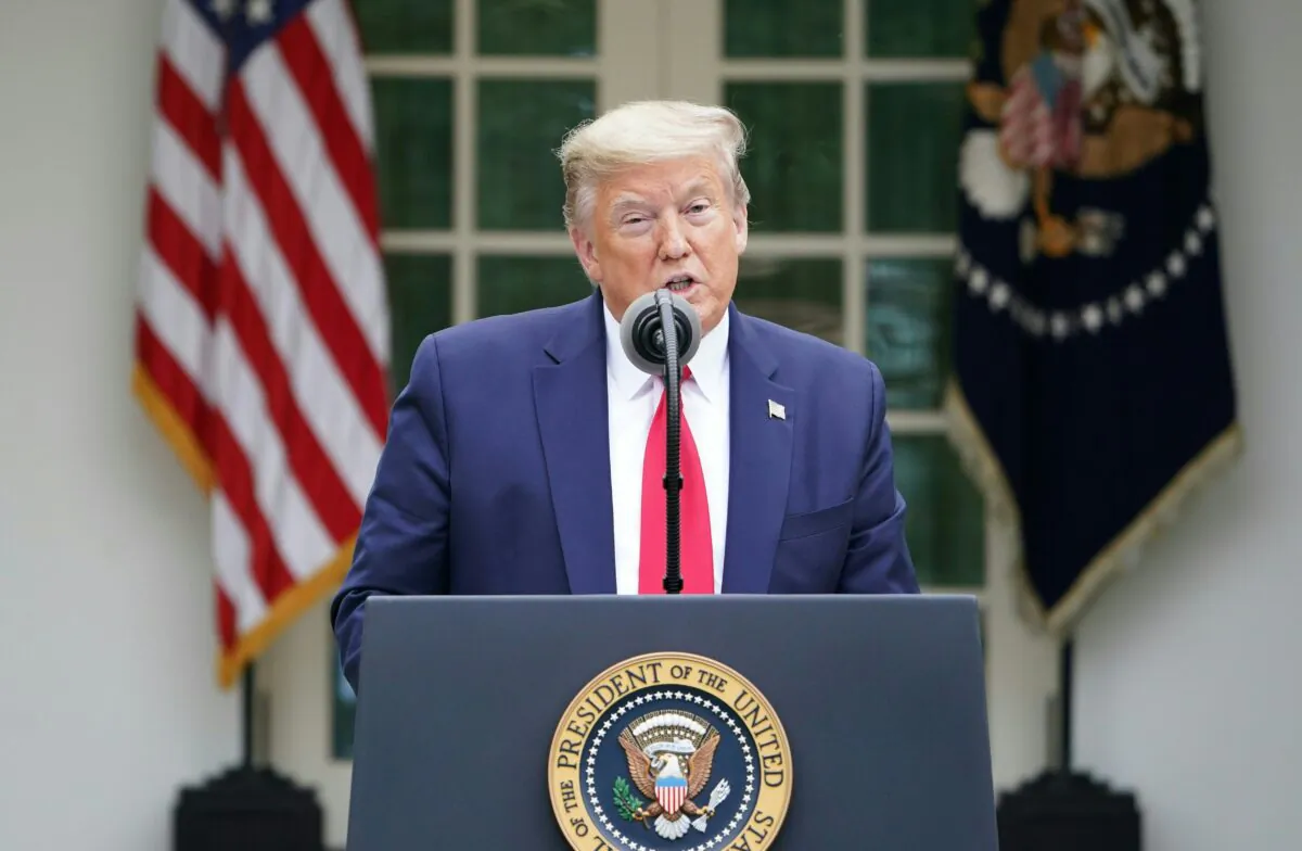 President Donald Trump speaks during the daily briefing on the CCP virus, which causes COVID-19, in the Rose Garden of the White House on April 14, 2020. (Mandel Ngan/AFP via Getty Images)