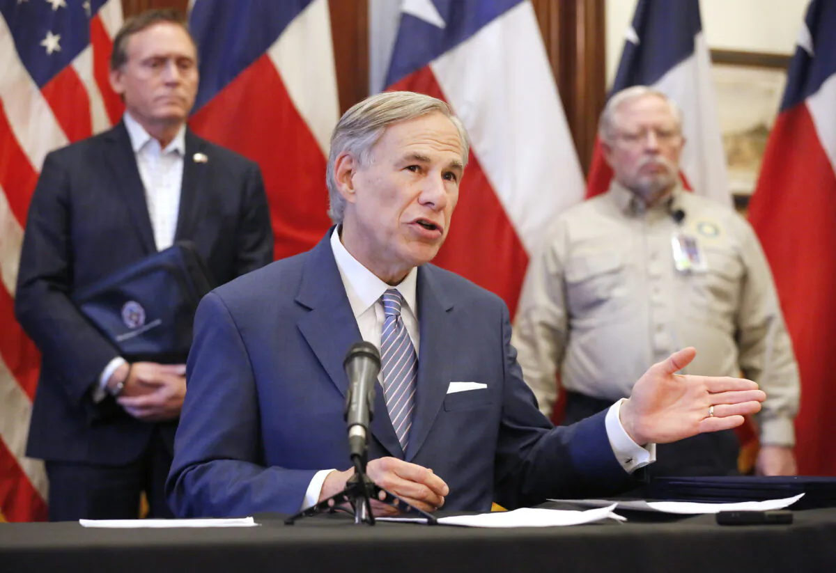 Texas Governor Greg Abbott during a press conference at the state capitol in Austin, Texas, on March 29, 2020. (Tom Fox-Pool/Getty Images)