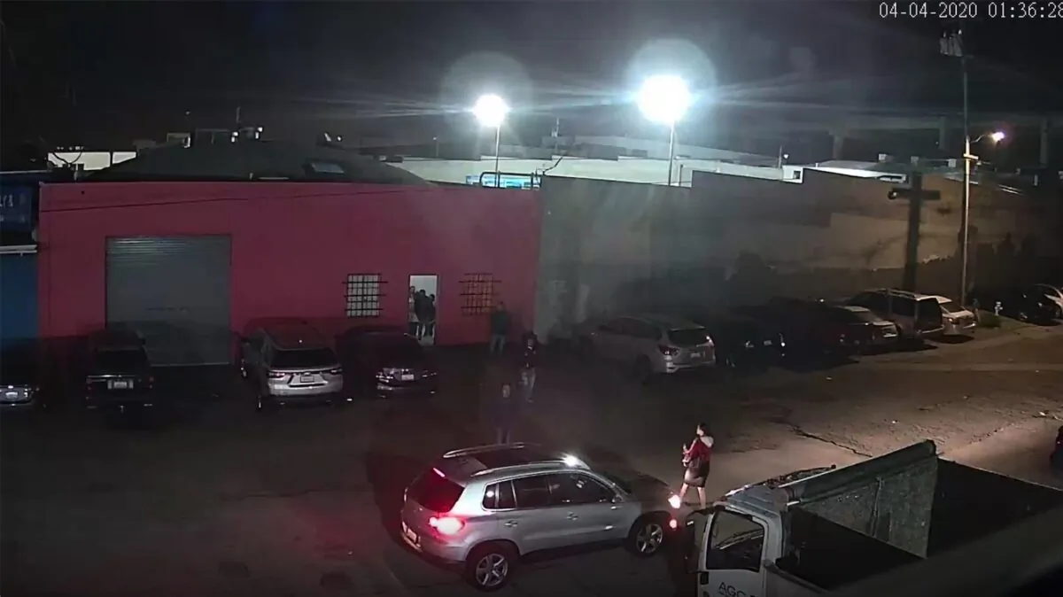 Screengrab from surveillance footage released by the City Attorney of San Francisco showing patrons outside an illegal nightclub in the Bayview District of San Francisco, Calif., on April 4, 2020. (City Attorney of San Francisco)