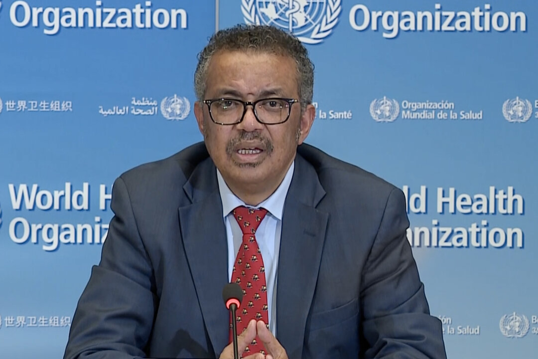 World Health Organization chief Tedros Adhanom Ghebreyesus at the WHO headquarters in Geneva, Switzerland, on April 6, 2020. (AFP via Getty Images)