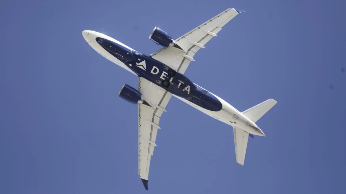 A Delta flight takes off from Salt Lake City International airport in Salt Lake City on April 7, 2020. (Rick Bowmer/AP)