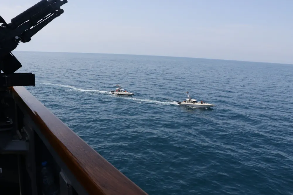 Iranian Islamic Revolutionary Guard Corps Navy (IRGCN) vessels conducted unsafe and unprofessional actions against U.S. Military ships by crossing the ships’ bows and sterns at close range while operating in international waters of the North Arabian Gulf. The guided-missile destroyer USS Paul Hamilton (DDG 60) is conducting joint interoperability operations in support of maritime security in the U.S. 5th Fleet area of operations on April 15, 2020. (U.S. Navy photo)