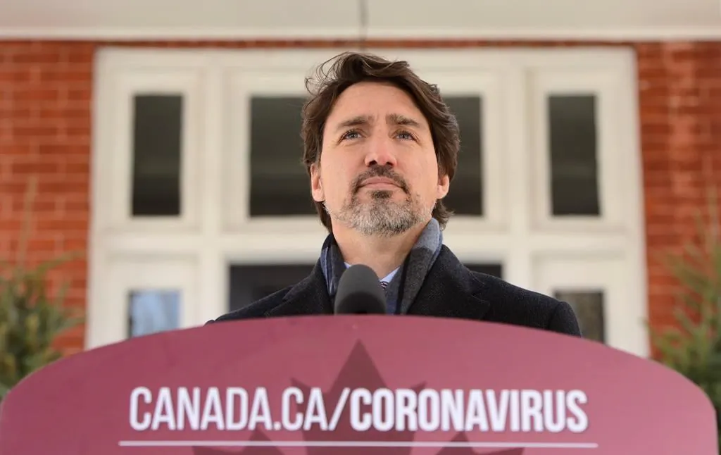 Prime Minister Justin Trudeau addresses Canadians on the COVID-19 pandemic from Rideau Cottage in Ottawa on April 16, 2020. (Sean Kilpatrick/The Canadian Press)