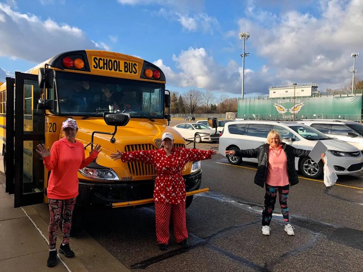 Pattie Guck (C) and her "dream team" have been providing over 1,000 meals daily for students in the community. (Courtesy of Pattie Guck/Chartwells K12 of Birmingham Public Schools)