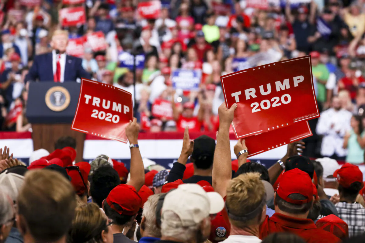 President Donald Trump during his 2020 re-election event in Orlando, Fla., on June 18, 2019. (Charlotte Cuthbertson/The Epoch Times)
