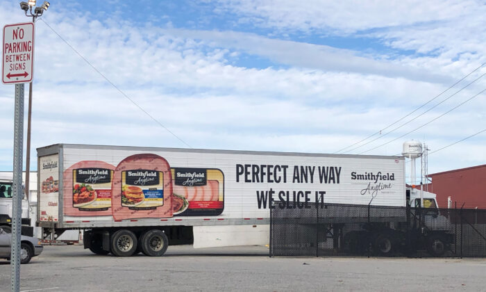 A truck arrives at the Smithfield Foods pork plant in Smithfield, Va., on Oct. 17, 2019. (Tom Polansek/Reuters)