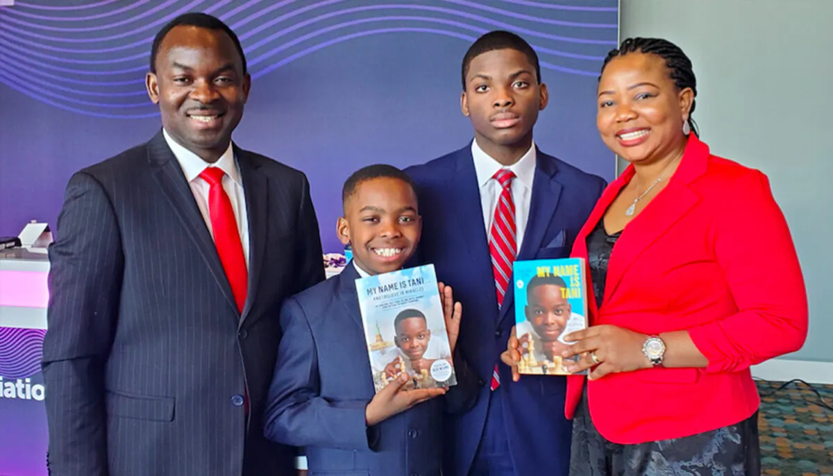 The Adewumi family: (L-R) Kayode, Tani, Austin, and Oluwatoyin. (Courtesy of HarperCollins)