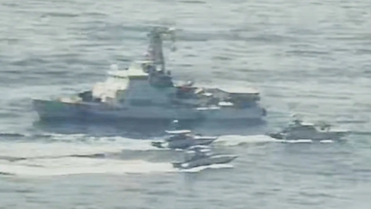 Iranian Islamic Revolutionary Guard Corps Navy (IRGCN) vessels conducted unsafe and unprofessional actions against U.S. Military ships by crossing the ships’ bows and sterns at close range while operating in international waters of the North Arabian Gulf. U.S. forces are conducting joint interoperability operations in support of maritime security in the U.S. 5th Fleet area of operations on April 15, 2020. (U.S. Navy photo)