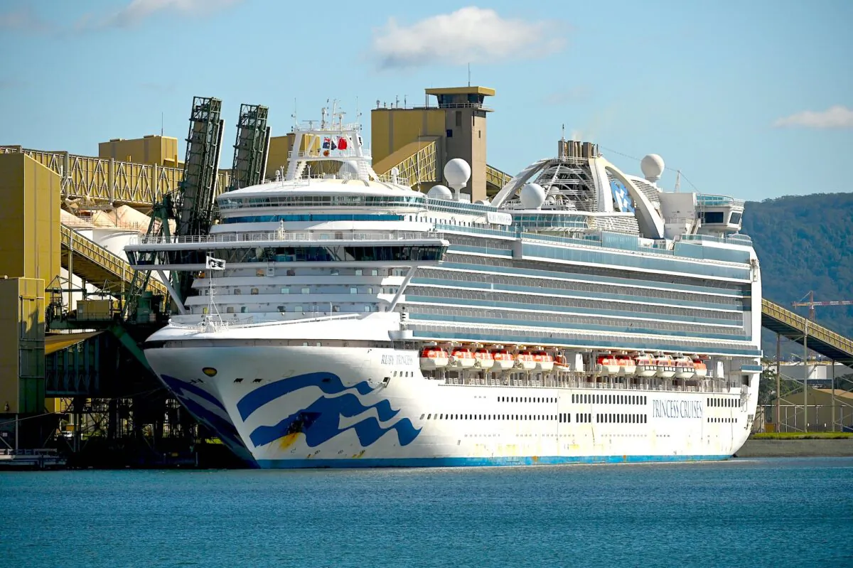 Cruise liner Ruby Princess sits in the harbour in Port Kembla on April 6, 2020. (Peter Parks/AFP via Getty Images)