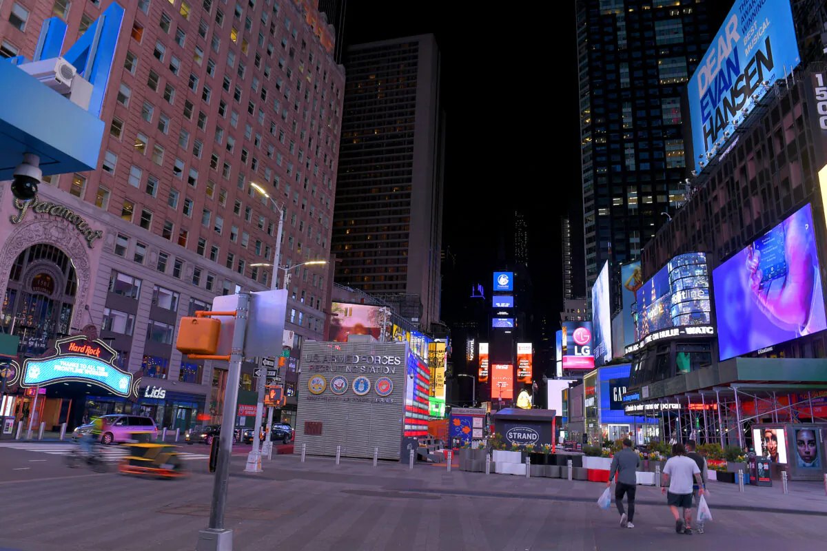 An empty Times Square in New York City on April 16, 2020. (Michael Loccisano/Getty Images)