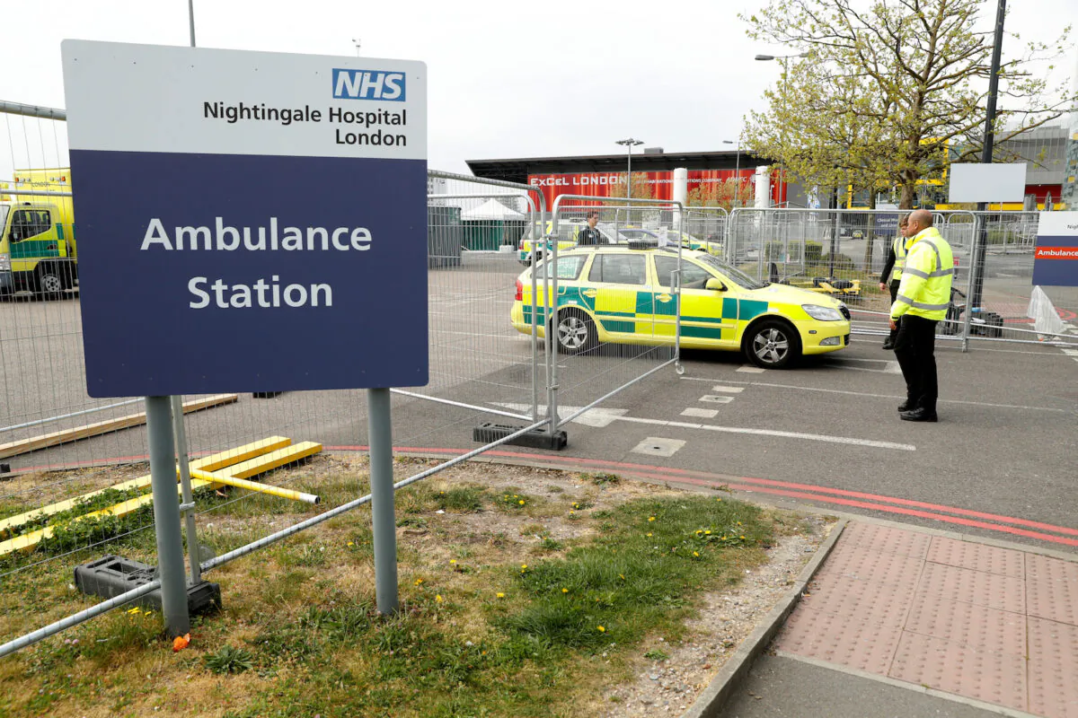 Medical staff are seen at the NHS Nightingale Hospital at the Excel Centre in London, as the spread of the CCP virus continues, London, Britain, on April 17, 2020. (John Sibley/Reuters)