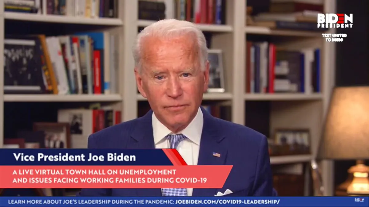 Democratic presidential candidate and former Vice President Joe Biden during a virtual town hall on April 8, 2020. (JoeBiden.com via Getty Images)