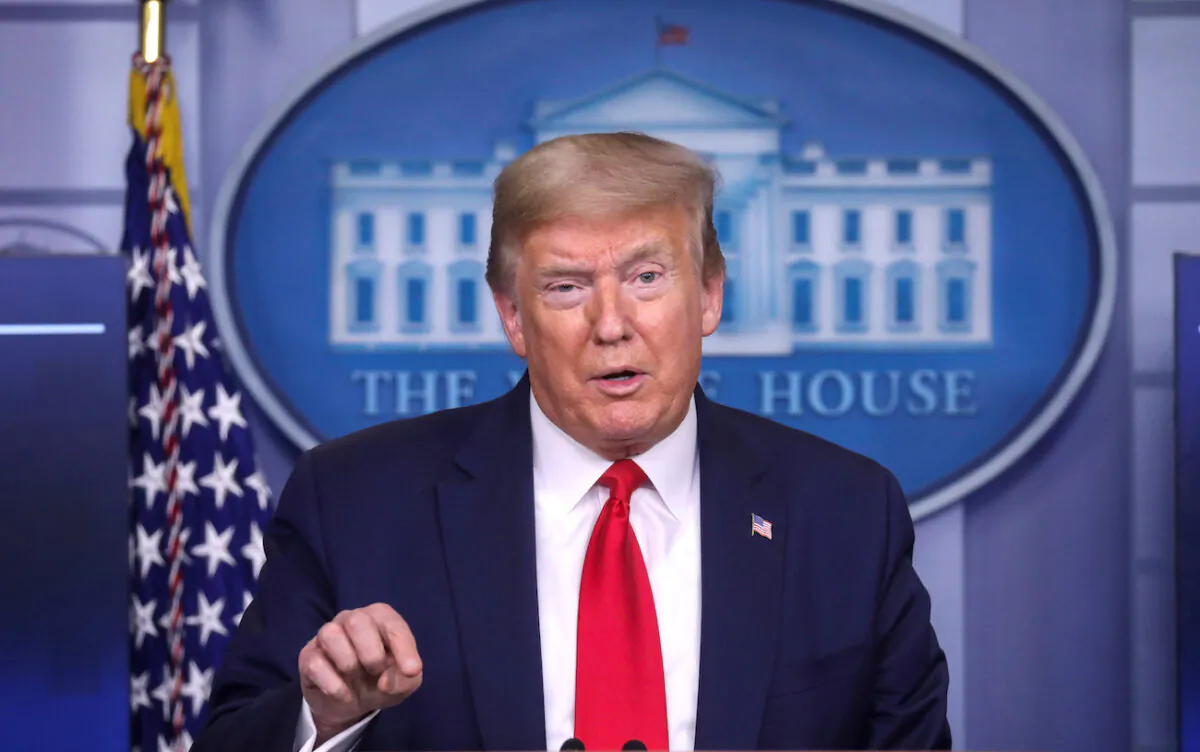 President Donald Trump addresses the daily CCP virus task force briefing at the White House in Washington on April 17, 2020. (Leah Millis/Reuters)