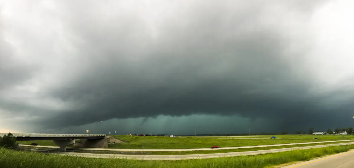 Rain obscures the view of a tornado in Lawrence, Kansas, on May 28, 2019. (Kyle Rivas/Getty Images)