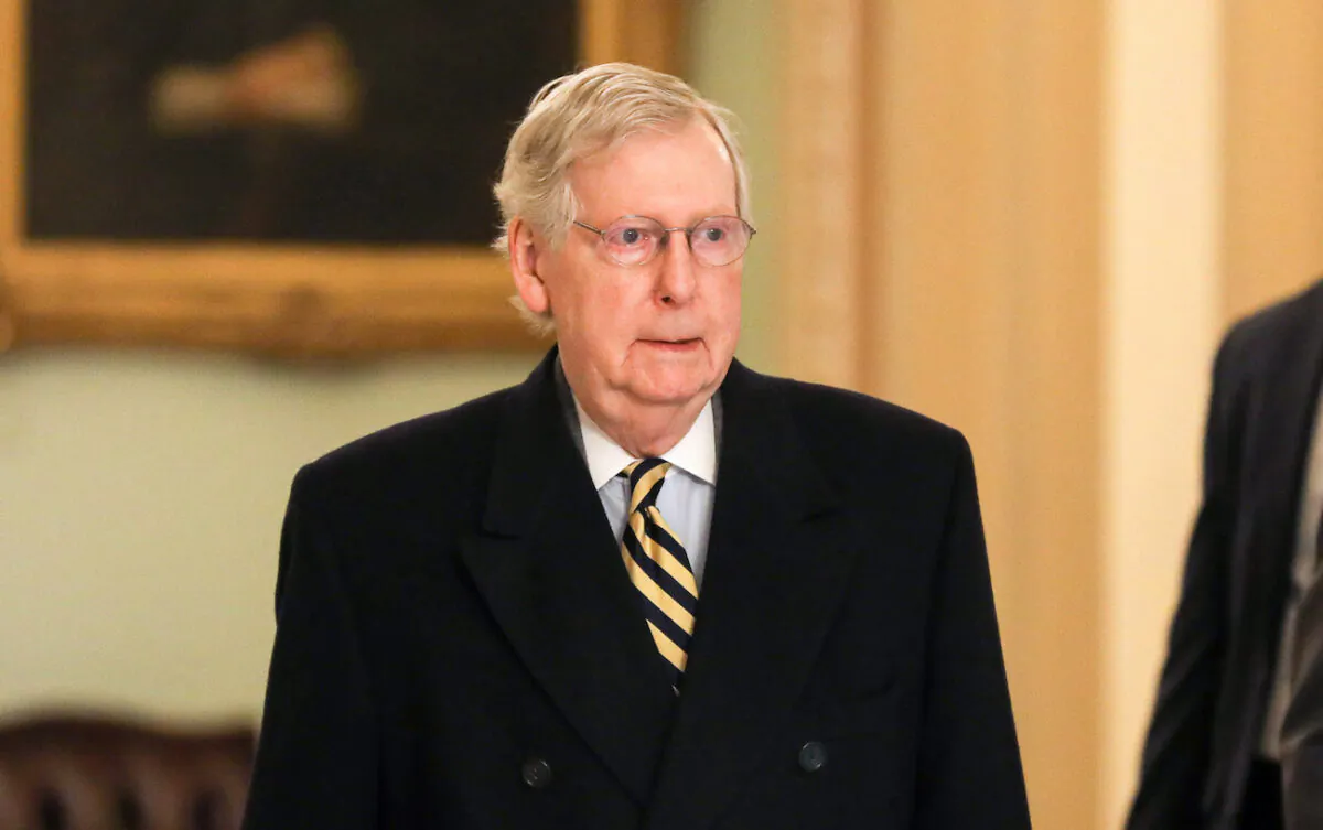 Senate Majority Leader Mitch McConnell (R-Ky.) arrives at the Capitol in Washington on Jan. 27, 2020. (Charlotte Cuthbertson/The Epoch Times)