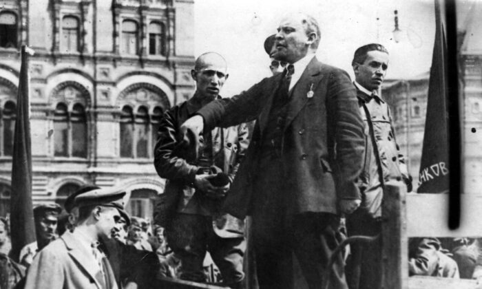 Russian communist revolutionary leader Vladimir Lenin (1870-1924) gives a speech from the back of a vehicle in Moscow in an undated photo. (Hulton Archive/Getty Images)