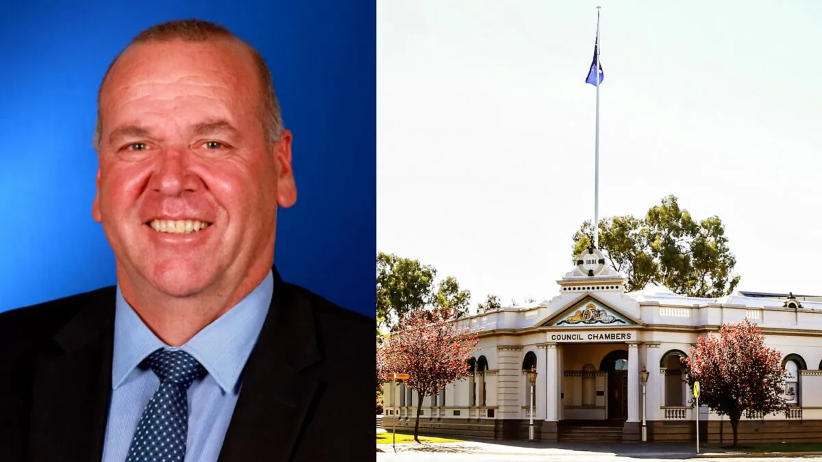 Councillor Paul Funnell from the City of Wagga Wagga, NSW, Australia (Courtesy of Paul Funnell) (L) Wagga Wagga Historic Council Chambers on May 5, 2019. (Jenny Evans/Getty Images) (R)