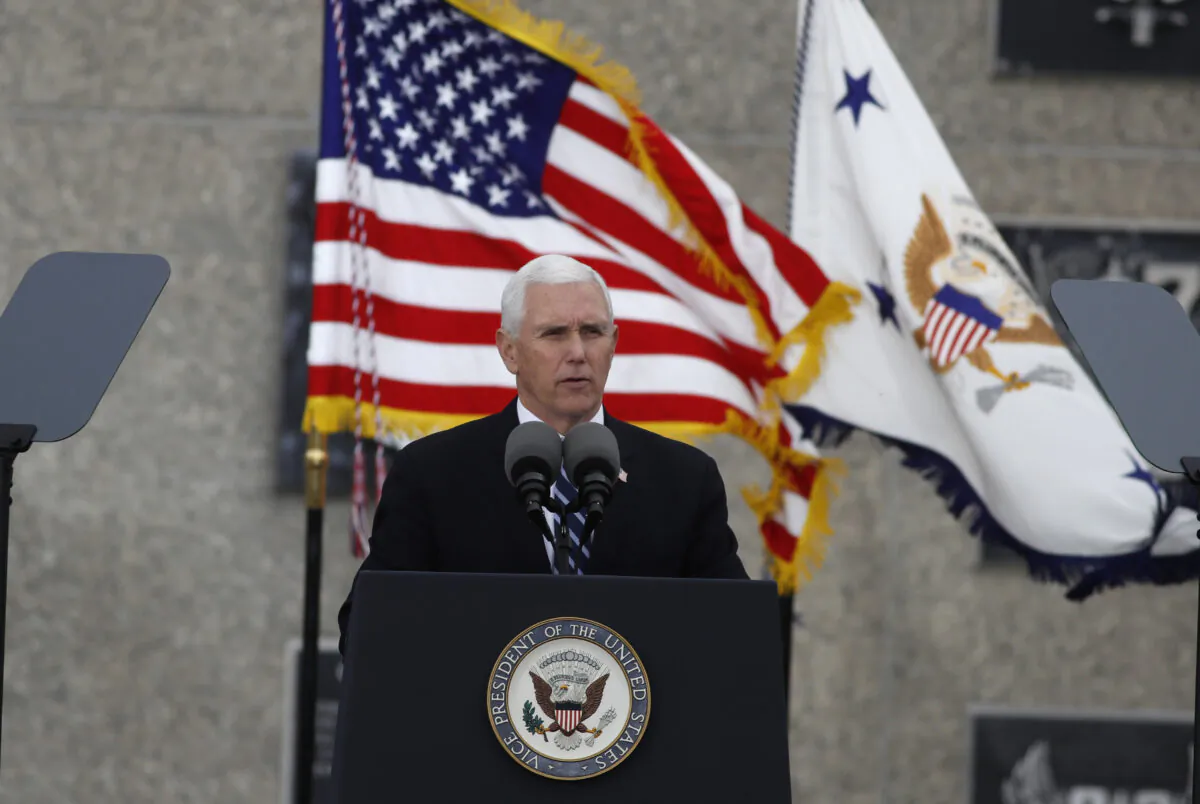 Vice President Mike Pence speaks during the graduation ceremony for the Class of 2020 at the U.S. Air Force Academy, Colo., on April 18, 2020. (David Zalubowski/AP Photo)