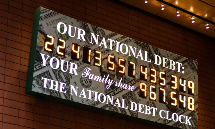 The National Debt Clock in midtown Manhattan, New York, on Feb. 11, 2020. (Chung I Ho/The Epoch Times)
