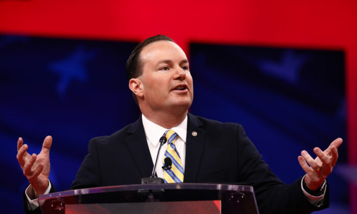 Sen. Mike Lee (R-Utah) at the CPAC convention in National Harbor, Md., on Feb. 28, 2019. (Charlotte Cuthbertson/The Epoch Times)