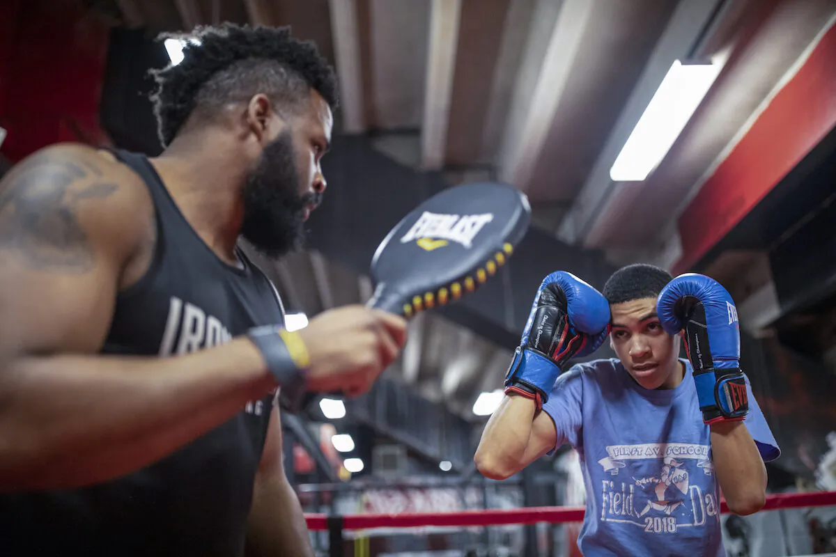 Mike Steadman (R) trains with one of his fighters Wilkins "Nano" Calendario. (Courtesy of Ironbound Boxing)