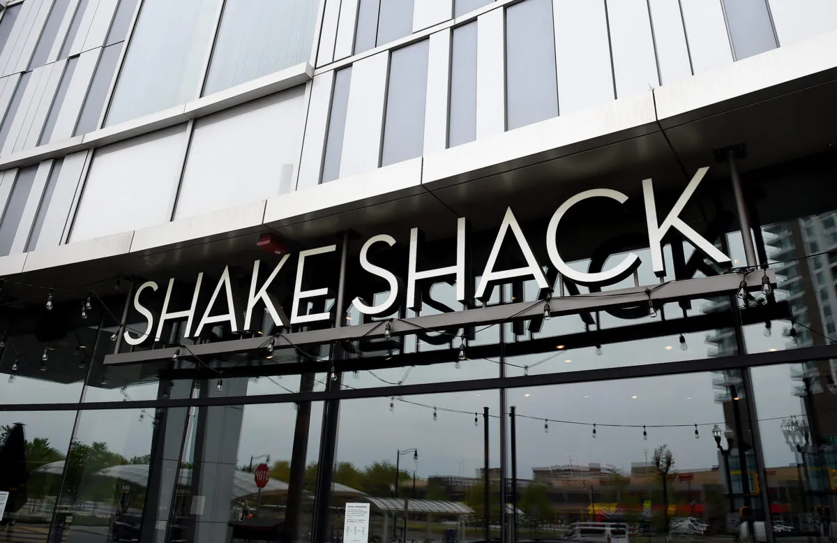 A Shake Shack restaurant is seen during the Coronavirus pandemic on April 20, 2020, in Arlington. (Photo by Olivier Douliery/AFP via Getty Images)