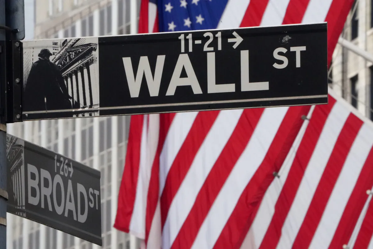 The Wall Street sign is pictured at the New York Stock exchange (NYSE) in the Manhattan borough of New York City, on March 9, 2020. (Carlo Allegri/Reuters)