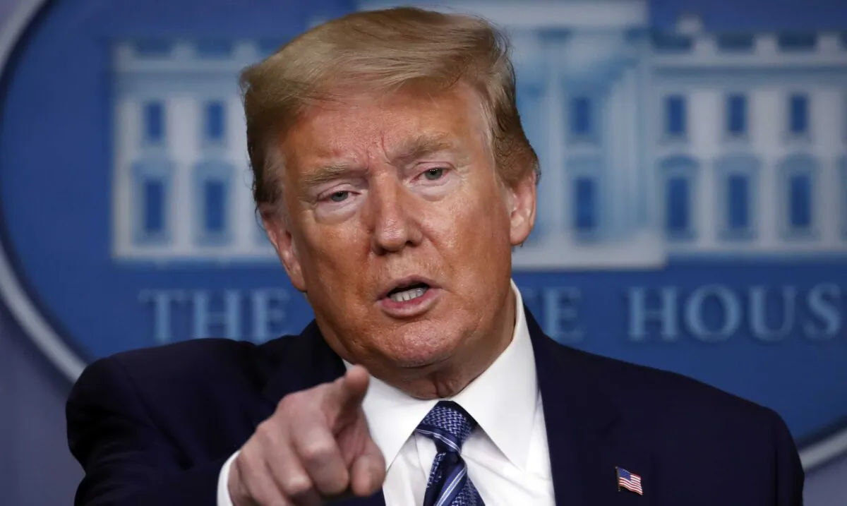 President Donald Trump speaks about the CCP virus in the James Brady Press Briefing Room of the White House on April 21, 2020. (Alex Brandon/AP Photo)