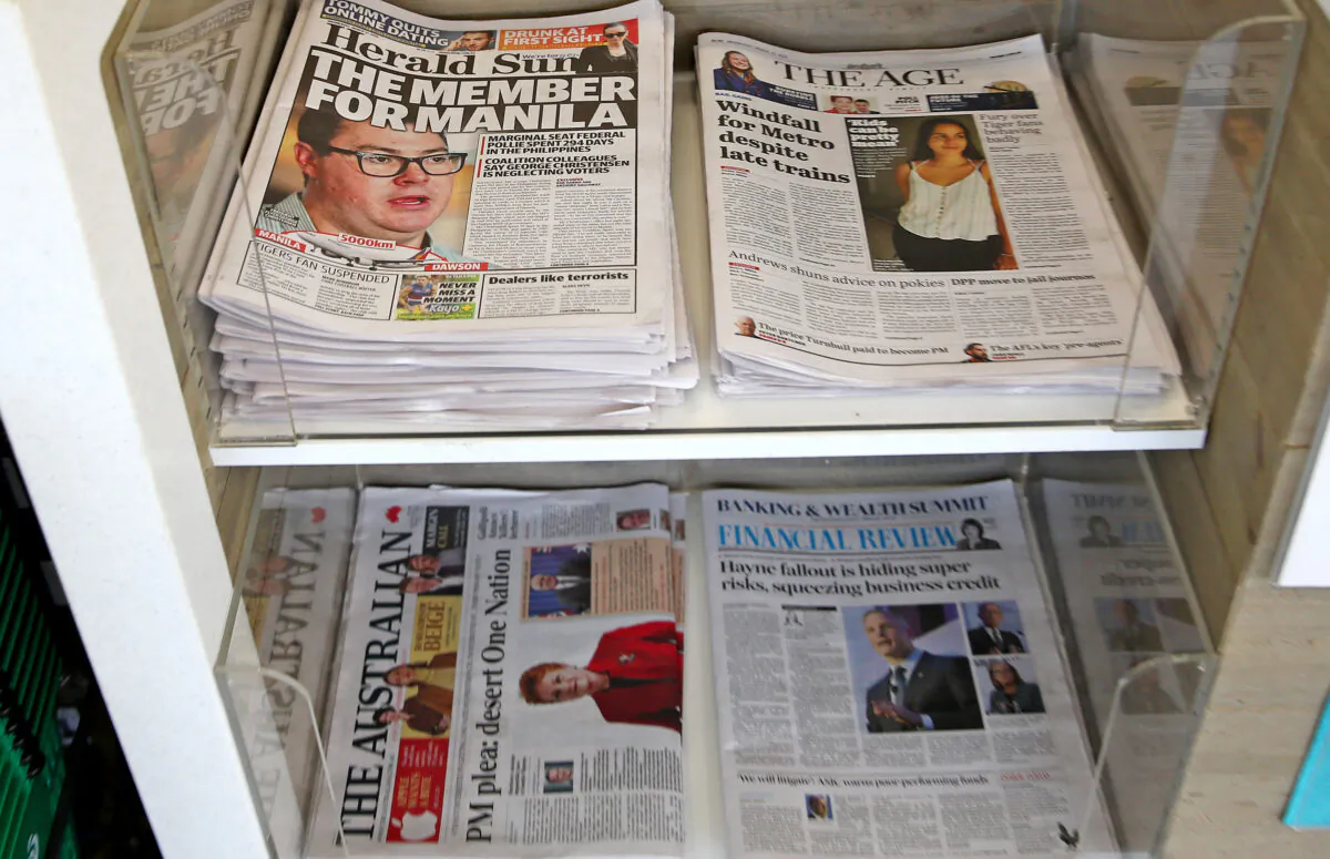 Fairfax Media and the Herald and Weekly Times newspapers are seen on display at Australian newsagents on March 27, 2019. (Scott Barbour/Getty Images)
