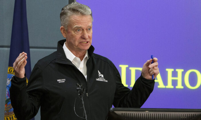 Idaho Gov. Brad Little speaks at a news conference in Boise, Idaho, on March 25, 2020. (Darin Oswald/Idaho Statesman via AP, File)