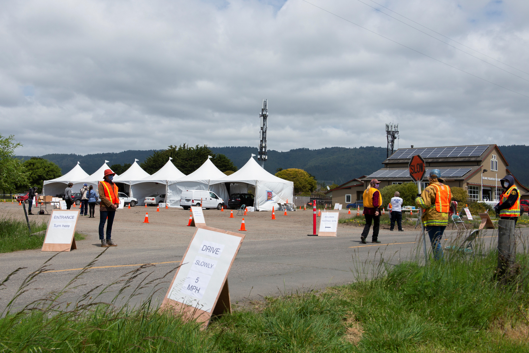 Volunteers direct traffic Bolinas