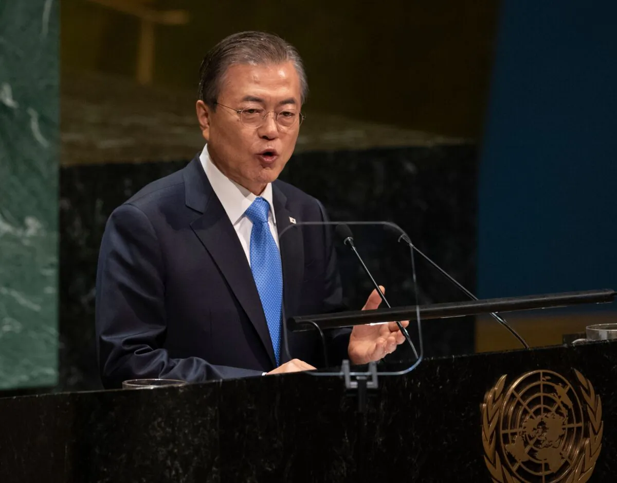 South Korean President Moon Jae-in speaks during the United Nations General Assembly at the U.N. Headquarters in New York City on Sept. 24, 2019. (Don Emmert/AFP via Getty Images)