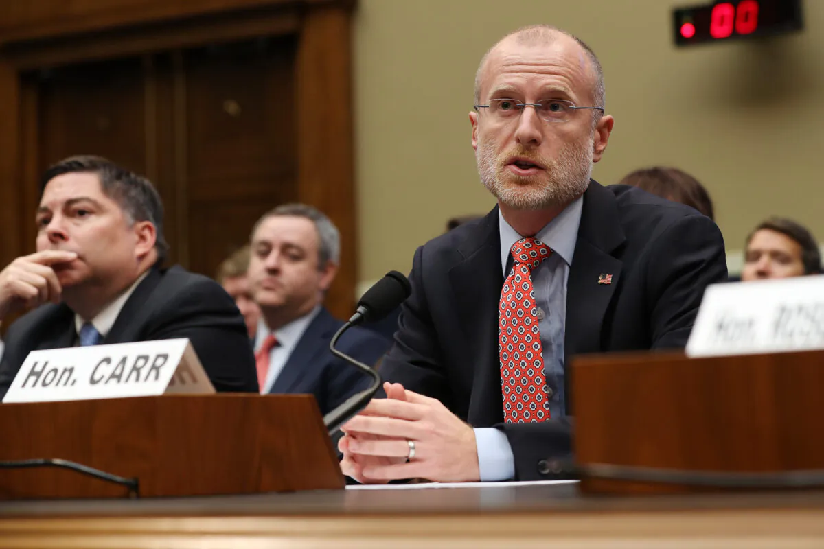 Federal Communication Commission Commissioner Brendan Carr testifies before the House Energy and Commerce Committee's Communications and Technology Subcommittee in the Rayburn House Office Building on Capitol Hill in Washington on Dec. 05, 2019. (Chip Somodevilla/Getty Images)