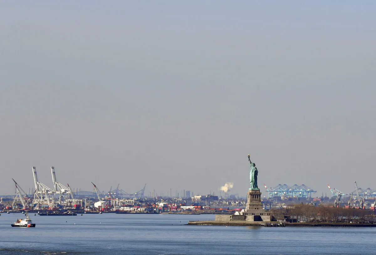The Statue of Liberty in New York Harbor on March 18, 2020. (Angela Weiss/AFP via Getty Images)
