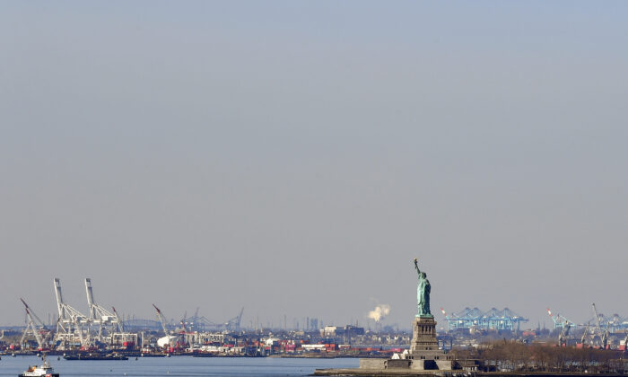The Statue of Liberty in New York Harbor on March 18, 2020. (Angela Weiss/AFP via Getty Images)