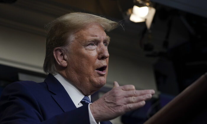 President Donald Trump speaks during the daily coronavirus task force briefing at the White House in Washington on April 21, 2020. (Drew Angerer/Getty Images)
