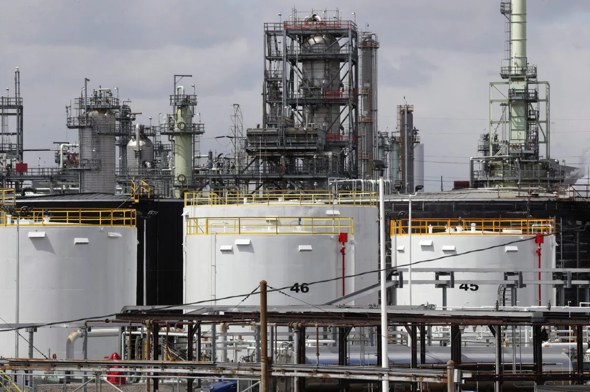 Storage tanks at the Marathon Petroleum Corp. refinery in Detroit on April 21, 2020. The world is awash in oil, there's little demand for it, and storage space is running out. (AP Photo/Paul Sancya)