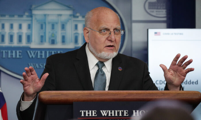 Dr. Robert Redfield, Director of the Centers for Disease Control and Prevention, speaks during the daily briefing of the White House Coronavirus Task Force, at the White House in Washington on April 17, 2020. (Alex Wong/Getty Images)