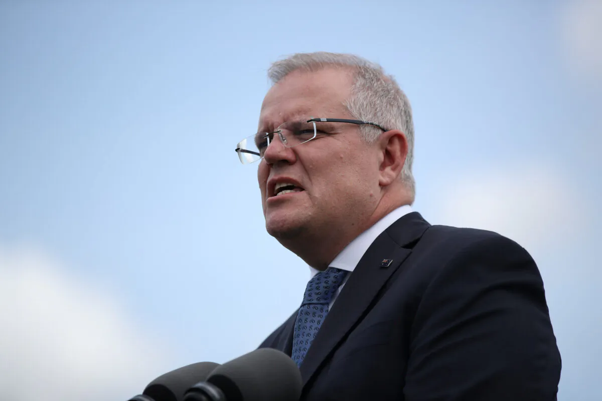 Australian Prime Minister Scott Morrison speaks during a joint press conference held with New Zealand Prime Minister Jacinda Ardern at Admiralty House in Sydney, Australia, on Feb. 28, 2020. (Loren Elliott/Reuters)