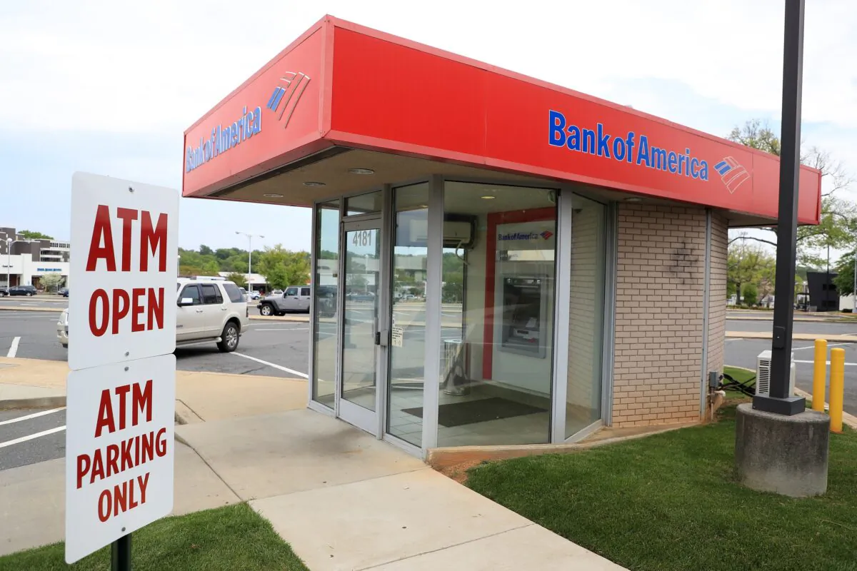 A general view of a Bank of America ATM in Park Road Shopping Center in Charlotte, N.C., on April 7, 2020. (Streeter Lecka/Getty Images)