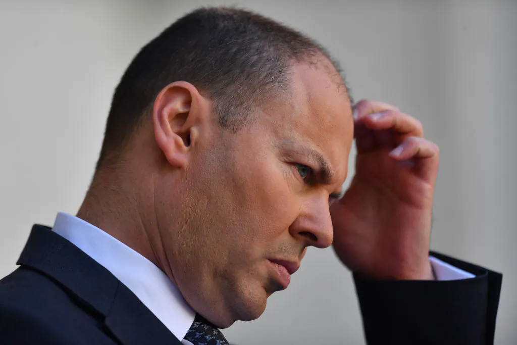 Treasurer Josh Frydenberg reacts during a press conference at Parliament House on March 22, 2020 in Canberra, Australia. (Sam Mooy/Getty Images)