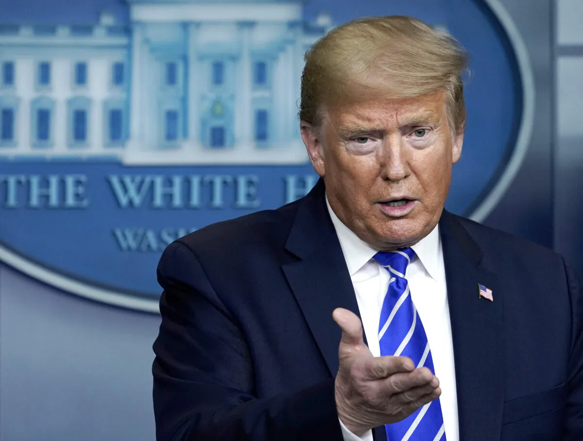 President Donald Trump speaks during the daily briefing of the CCP virus task force at the White House in Washington on April 23, 2020. (Drew Angerer/Getty Images)