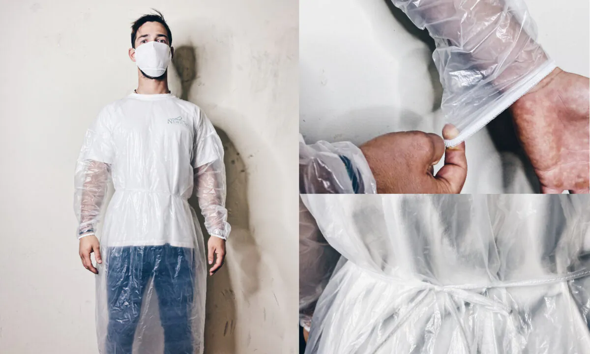 A hospital gown designed by Castles and Queens, a Los Angeles-based clothing company that has shifted gears to help health care workers during the COVID-19 pandemic. (Courtesy of Castles and Queens)